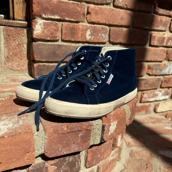 Superga Blue Velvet High-Top Sneakers - Picture 2 of 9